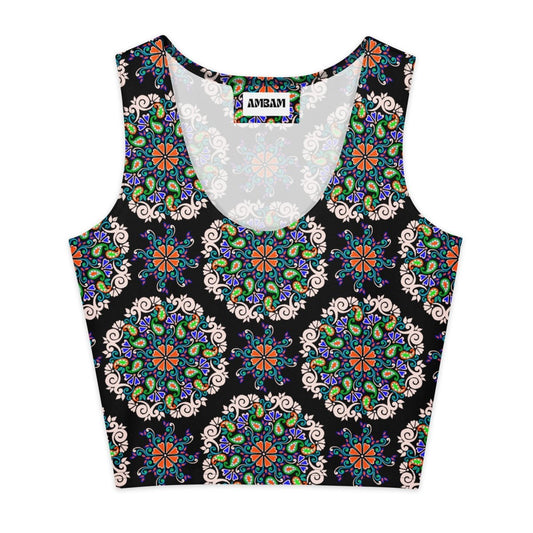 Dark Flora Cotton Crop Top - Ambam Art